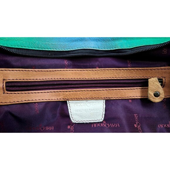 Anuschka Purse Leather Shoulder Bag Large Satchel Hobo Butterfly Floral Green - Picture 6 of 15